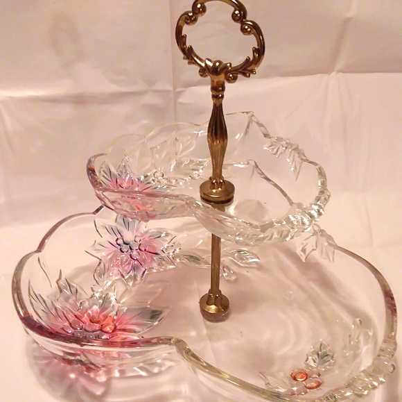Vintage Mikasa Crystal Heart 2 Tier Dessert Tower - Picture 3 of 8
